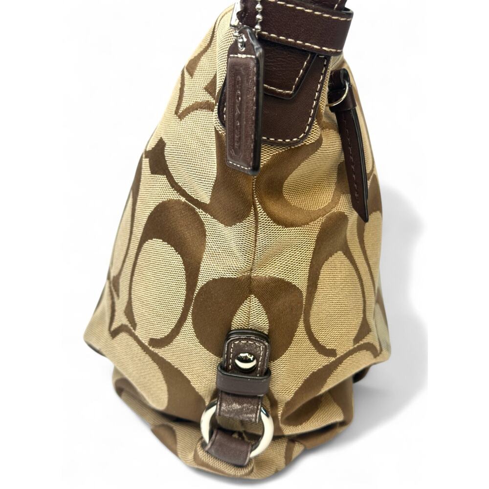 Vintage Coach Signature Khaki Brown Jacquard Duffle Hobo Shoulder Bag F15067 - Picture 6 of 11
